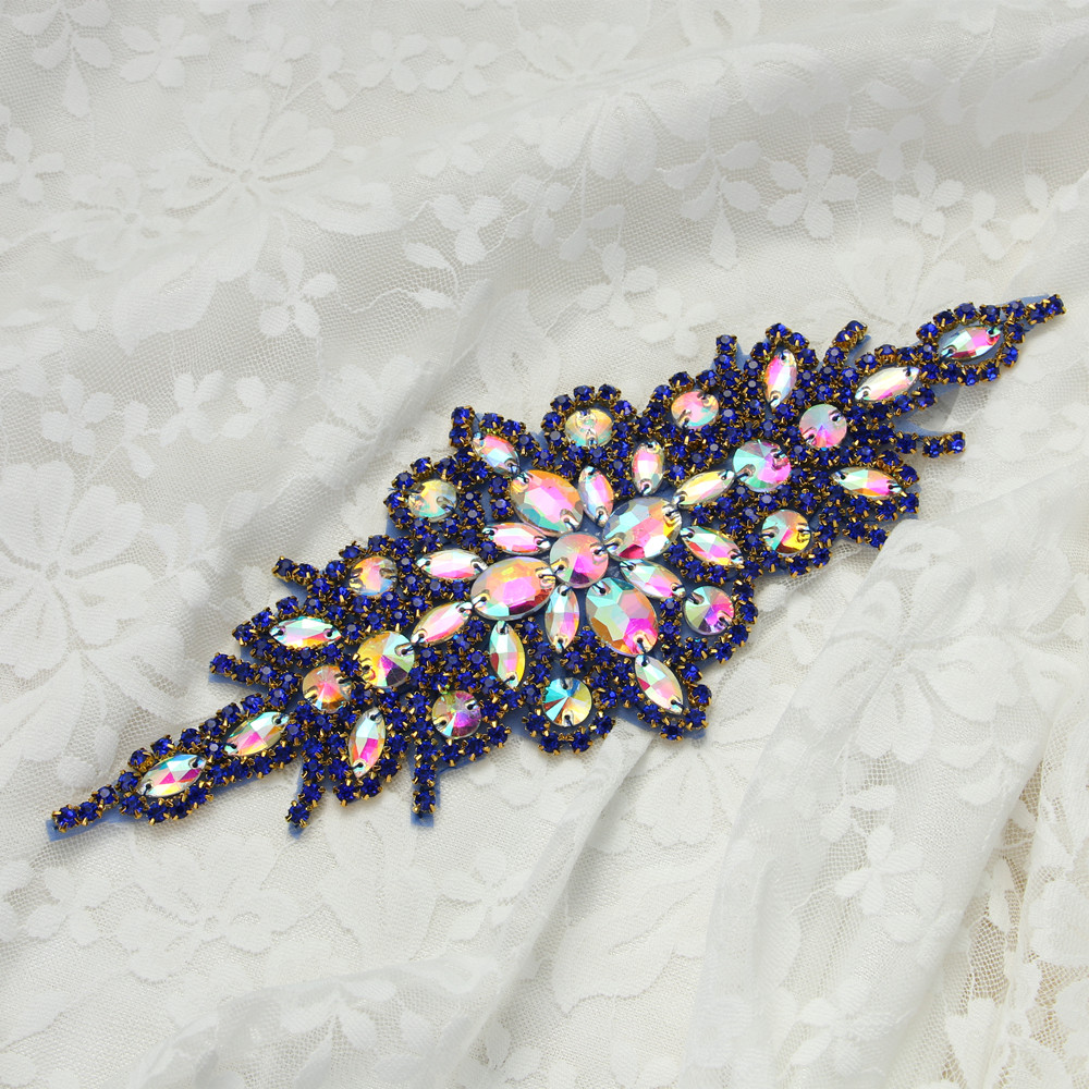 1 stk guldbryllup bælte til kvinder rhinestone beaded patch påsyning til tøj tasker sko aftenkjole applikation: Krystal applikation 1