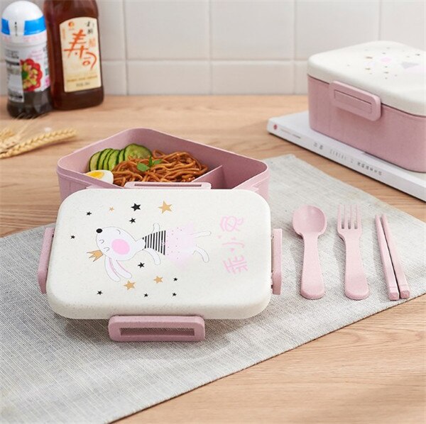 Gezond Materiaal Lunchbox Tarwe Stro Bento Dozen Magnetron Servies Voedsel Opslag Container Lunchbox