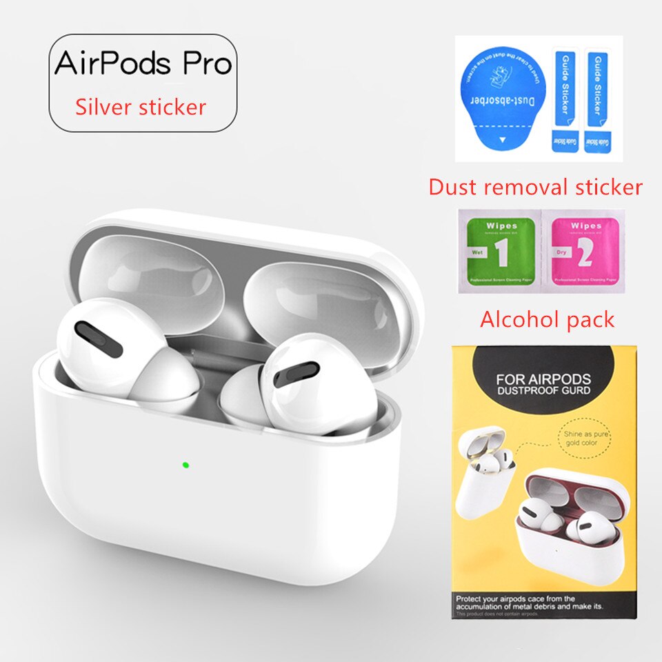 Stickers for Airpods pro 2&amp;1 Case Dust Guard cute Skin Inner Cover Accessories Film for Apple Airpods Pro 2 1 Stickers: Silver airpod pro