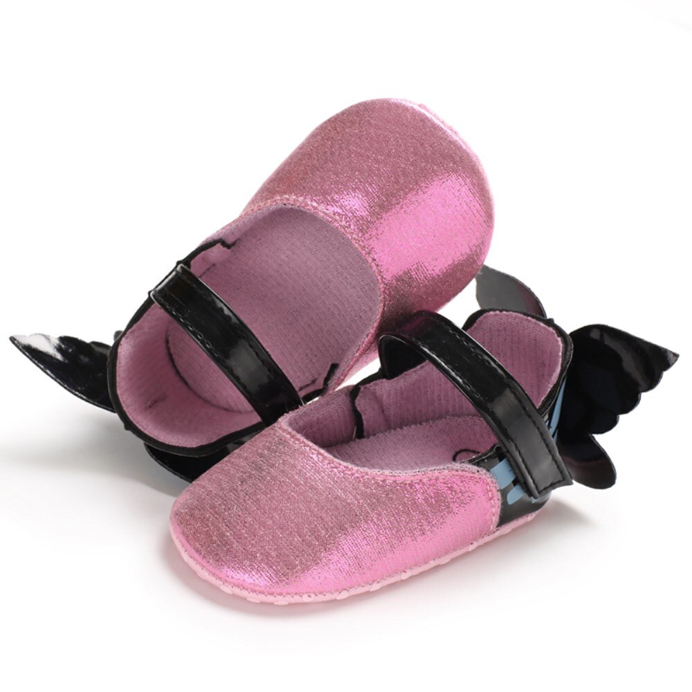 Babyschoenen voor babymeisjes vlinder zachte zool peuter wieg schoenen zacht comfortabel eerste wandeling prewalker: Roze / 13-18 maanden