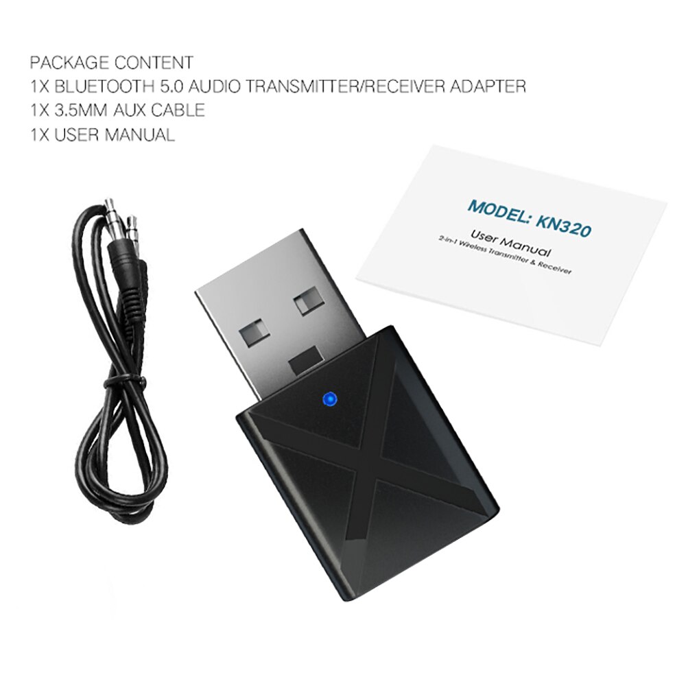 Kn320 bluetooth 5.0 usb mini stereo lydmodtager sender aux rca usb 3.5mm stik til tv pc bilsæt trådløs adapter