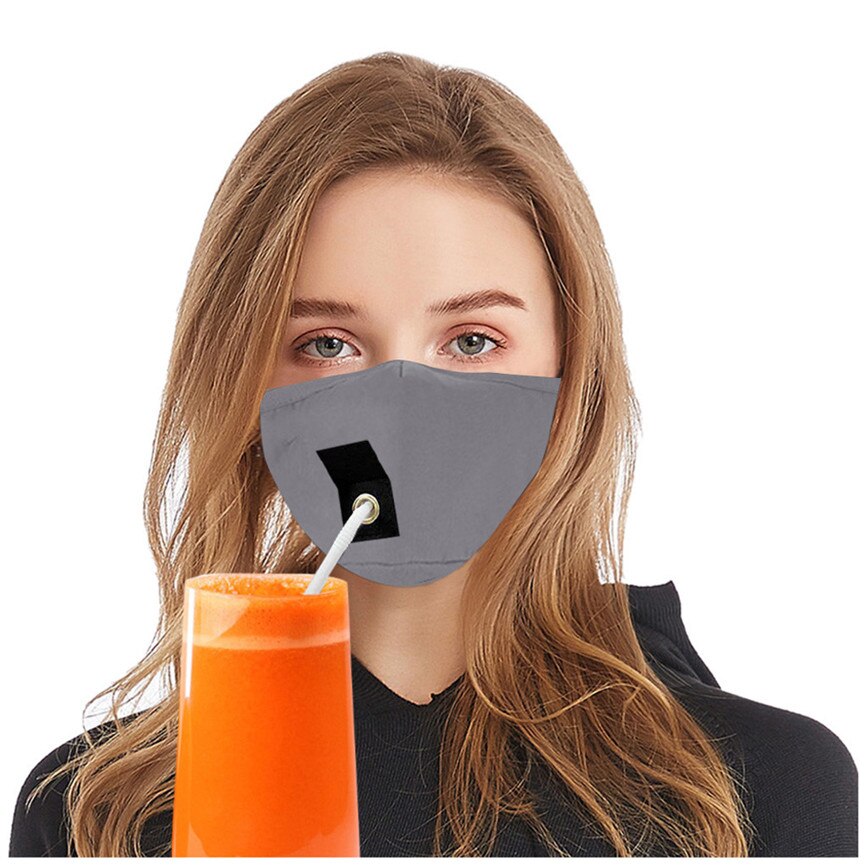 Adult Protect Dustproof Cotton Face Drinking with Hole for Straw Breathable washable straw cloth For Faces Protection: GY