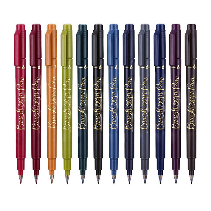 12 Colors Calligraphy Marker Brush Pens Small Regular Script Art Drawing Signature Art Painting Office School Supplies