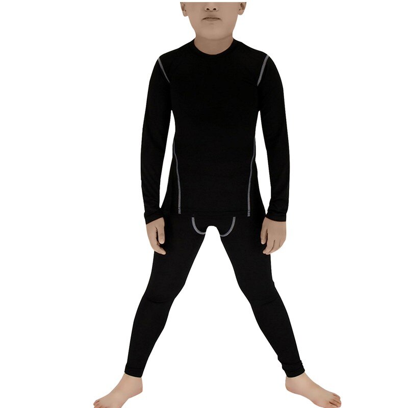 Kid's Casual Set Lange Mouw Ondergoed Compressie Strakke Top & Bottom Zacht Ademend Base Layer Lange Onderbroek Lichtgewicht: Black / L