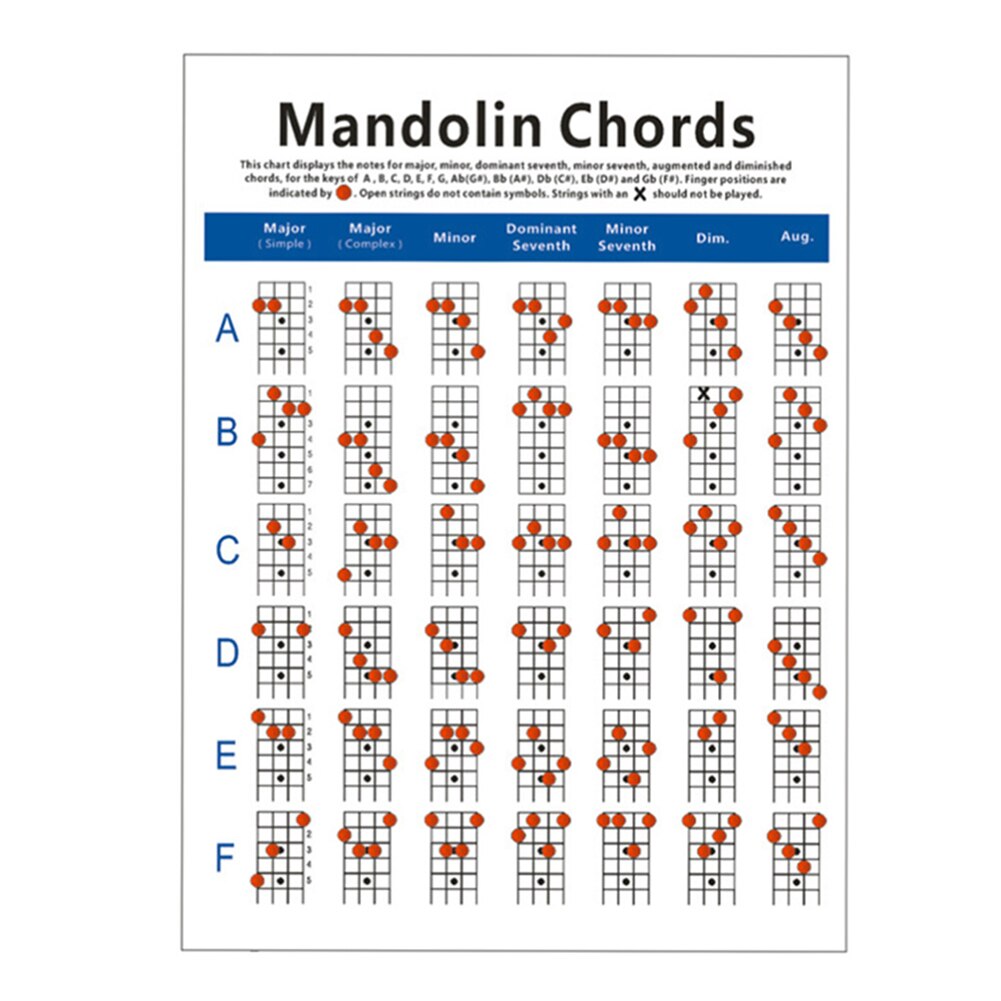 Mandolin Fretboard Chord Chart Finger Exercise Poster Coated Paper Fingering Diagram for Beginner: L