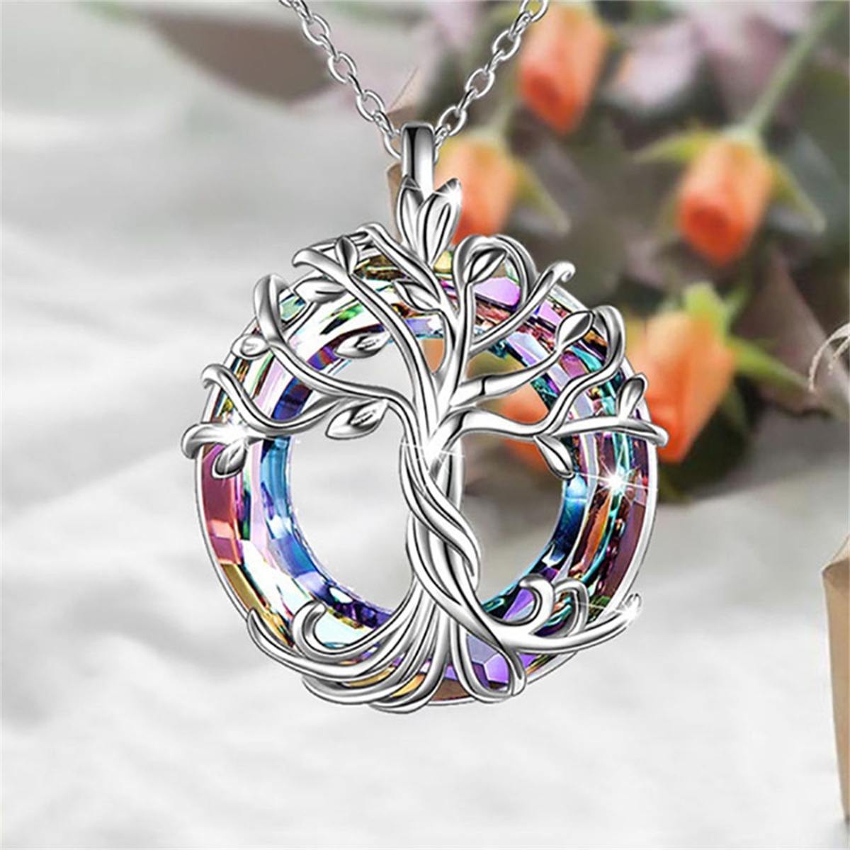 Exquisite Celtic Family Tree Necklace with Circle Crystal - Tree of Life Jewelry for Women Girls Mom Birthday