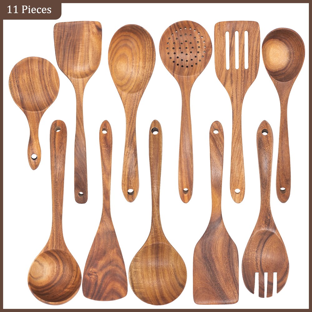 Thailandia Teak Legno naturale Stoviglie Cucchiaio Mestolo Turner Lungo Colino per riso Zuppa Skimmer Cucchiai da cucina Scoop Set di utensili da cucina: Rosso