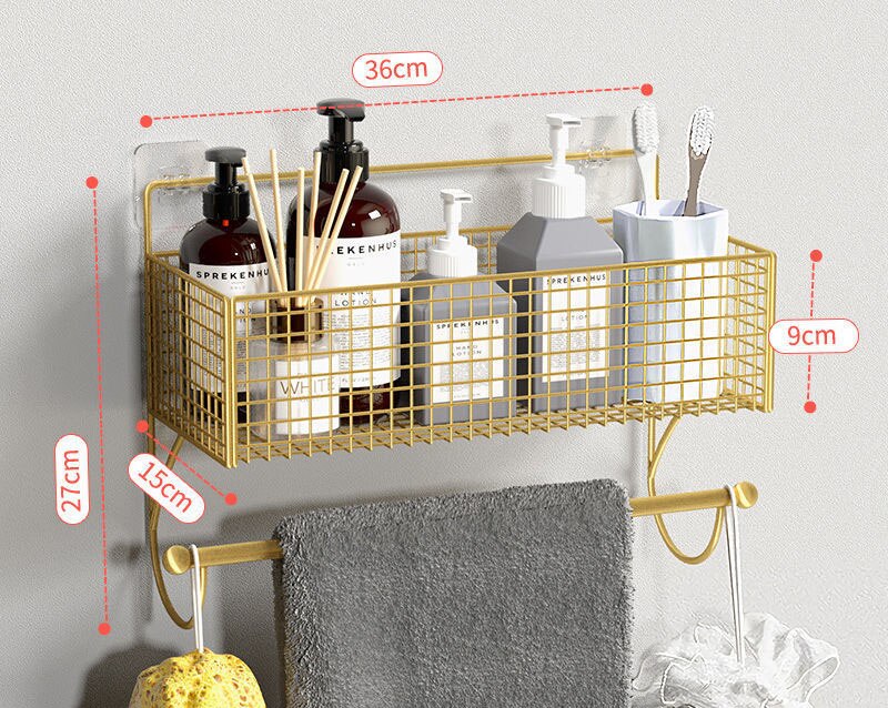 Bathroom Storage Racks Iron Metal Toilet rack washstand free punching wall hanging wall storage rack light luxury basket Gold: 4