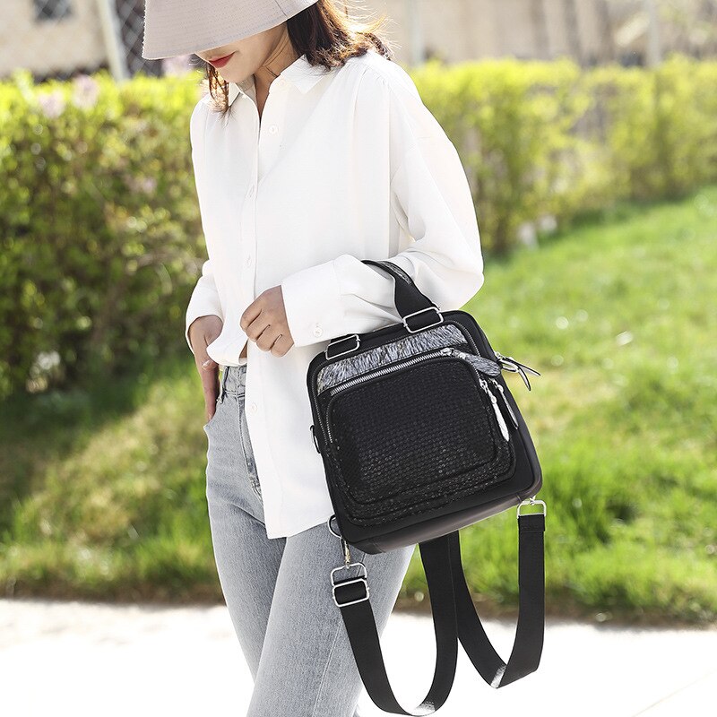 Shiny Vrouwen Rugzak College Black Multifunctionele Rugzak Vrouwelijke Schoudertas Nylon Reistas Dames Bakken Bagpack