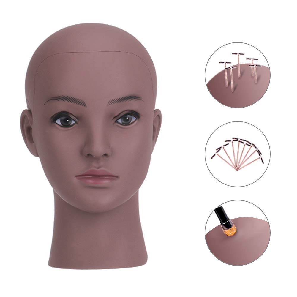 Brown Bald Mannequin Manikin Head Female Hairdressing Cosmetology with Free For Wig Jewelry And Hat Display