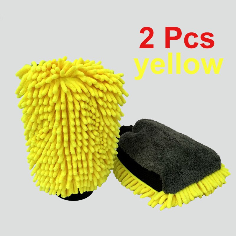 2 pièces Ultra-luxe microfibre gants de lavage de voiture outil de nettoyage de voiture brosse de roue multi-fonction brosse de nettoyage détaillant: 2 pcs yellow