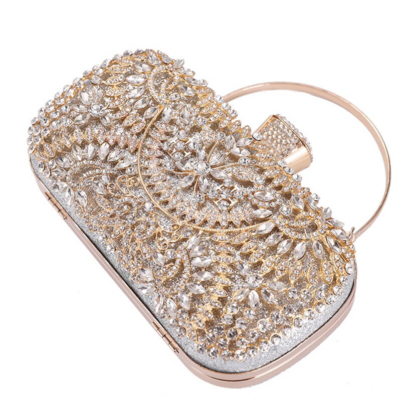 Women Flower Crystal Clutch Durable Handbag For Wedding Party Rhinestone Evening Bag 20x5x13CM