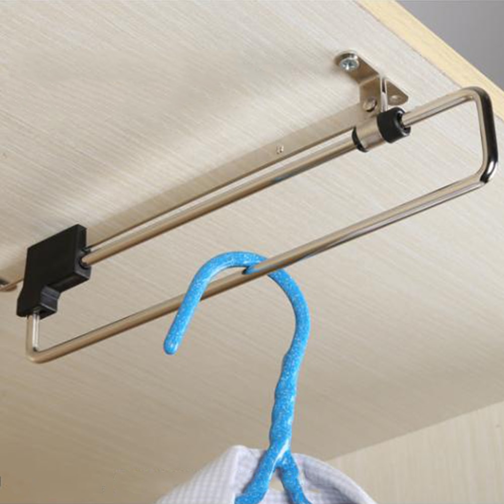 Pull Out Telescopic Clothes Rod Storage Sliding Rail Space Saving Closet Wardrobe Hanging Household Cabinet Bedroom Retractable