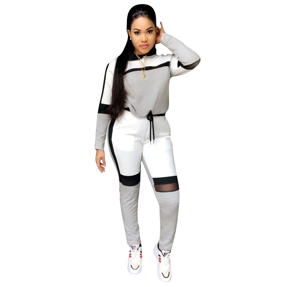 autumn winter women long-sleeved sweater top joggers pants suit two pieces set sportswear tracksuit outfit: White / S