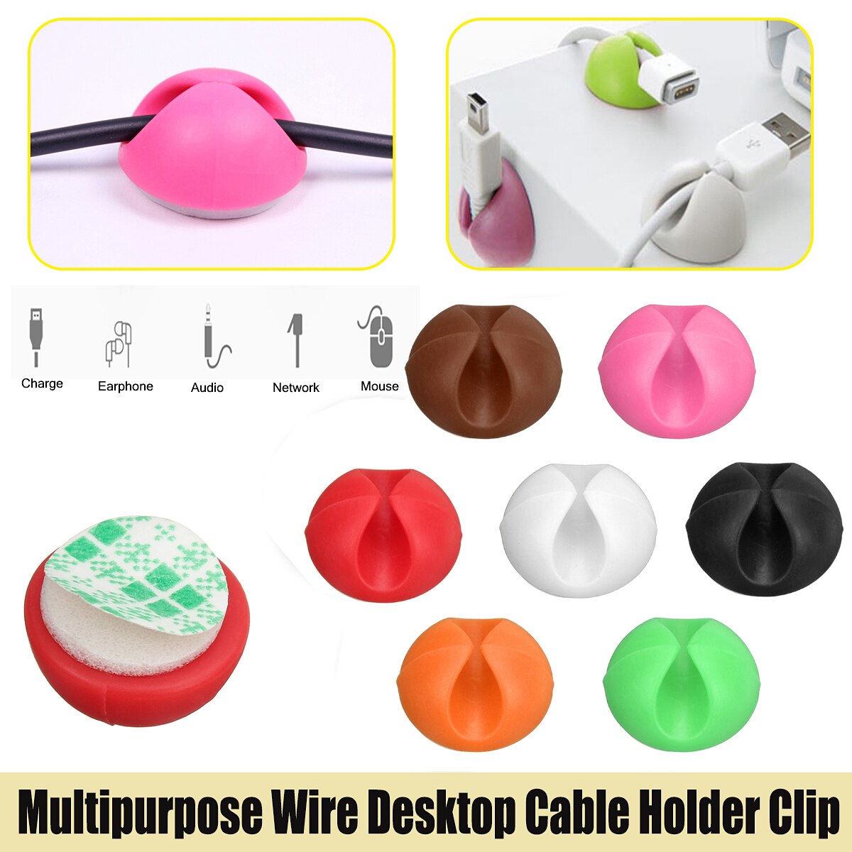 Usb Fastener 60Pcs Car Desk Wall USB Wire Rubber Silicone Cable... – Grandado