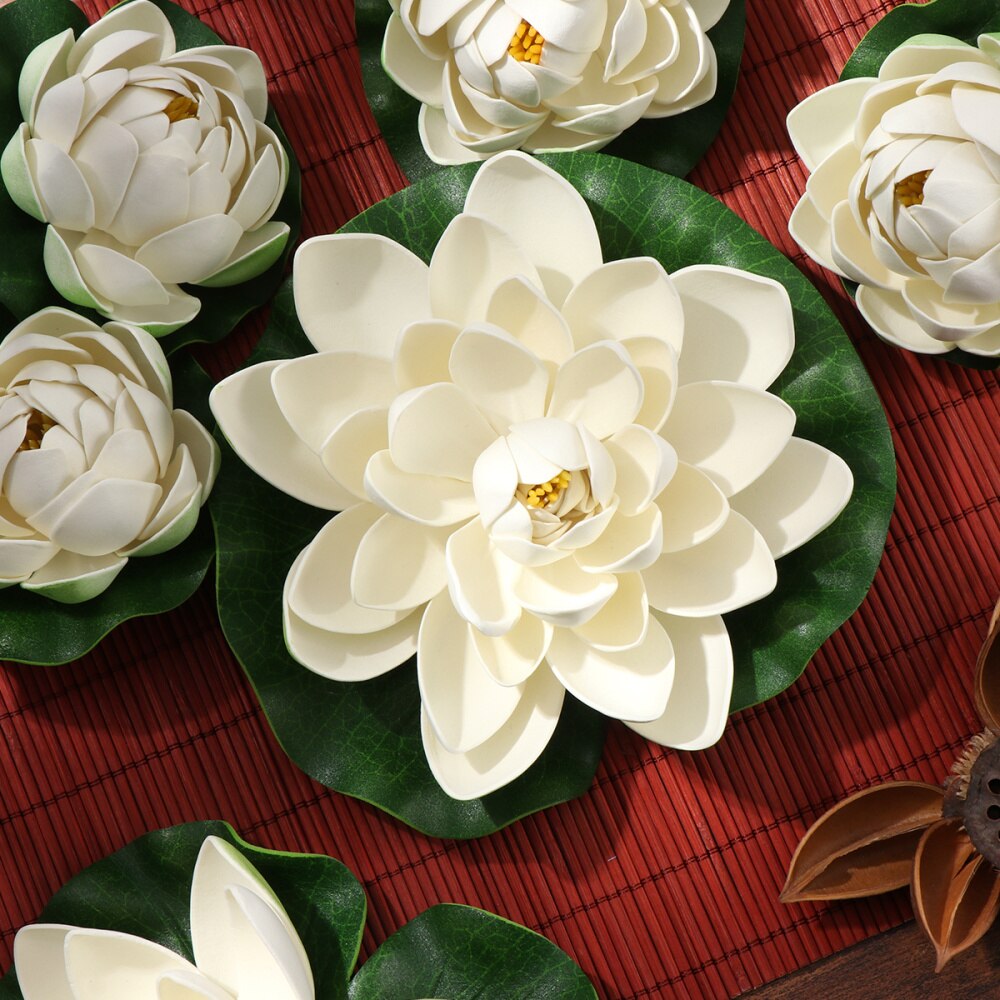 WINOMO 6pcs Artificial Pond Plants Lotus Simulation Floating Flower Pond Fish Tank Decor Ornaments White