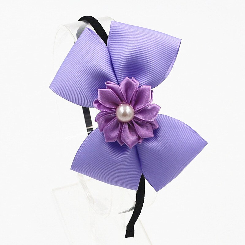 Diademas de lazo de para niña, Aro para el pelo con perlas y flores, lazos de princesa, diadema para niña, accesorios para el cabello: Lavanda