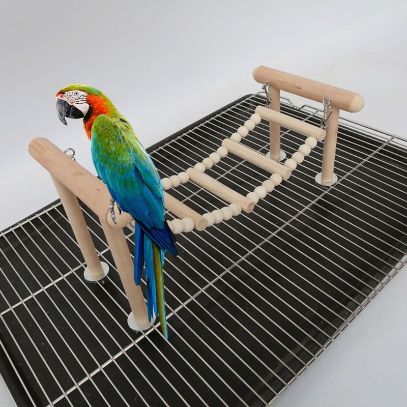 Wooden Bird Perches Stand Toy Parrot Swing Climbing Ladder Play Gyms