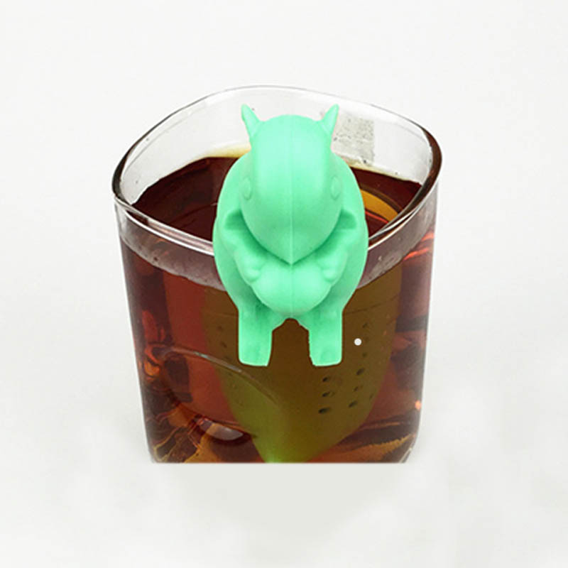 Silicone Tea Strainer cute Squirrel Shape Tea Infuser Reusable Herbal Spice Filter Brewing Tea Device kitchen teapot Accessories: green