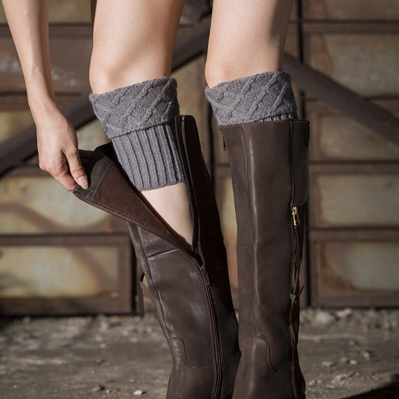 Frauen Beinlinge Kurze Diamant Überprüft Acryl Strick Stiefel Manschetten Socken Abdeckung Schuh Zubehör ZL07