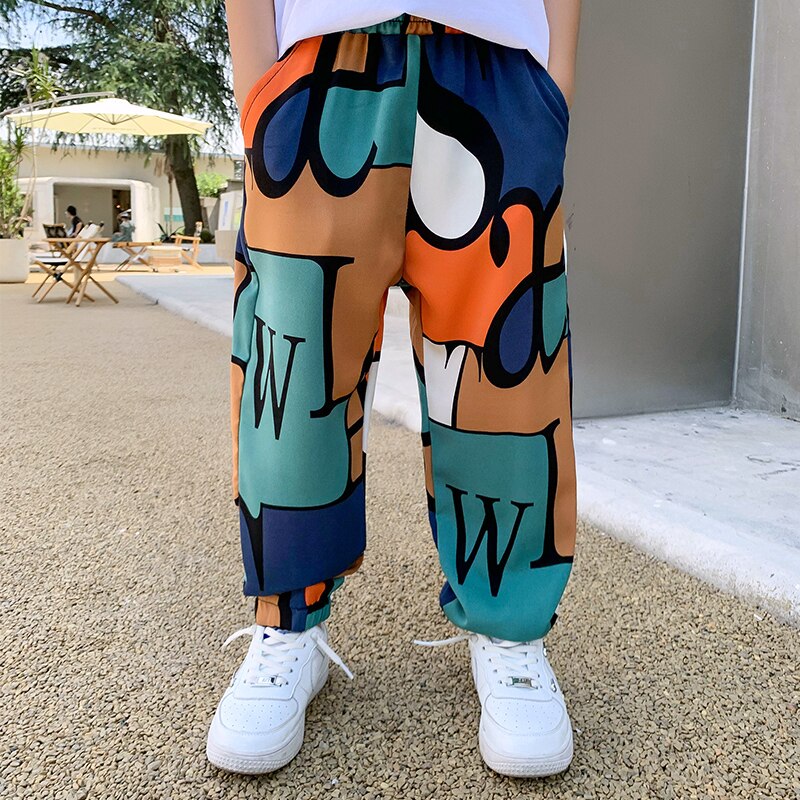 Pantaloni per bambini per ragazzi pantaloni sportivi lettere stampa estate Cool sottile stile Casual abbigliamento per ragazzi per 4 6 8 10 12 14 anni