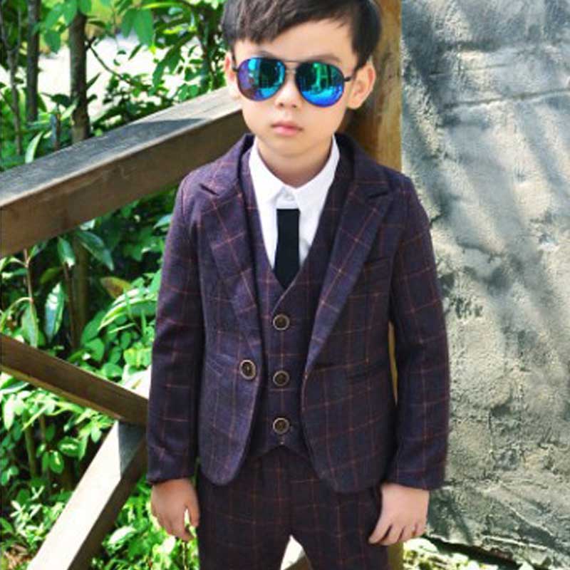 3 delar barn pojkar formell kavaj jacka väst och byxor klänning kostym set för fest slim fit dresswear kostym set: Lila / 9