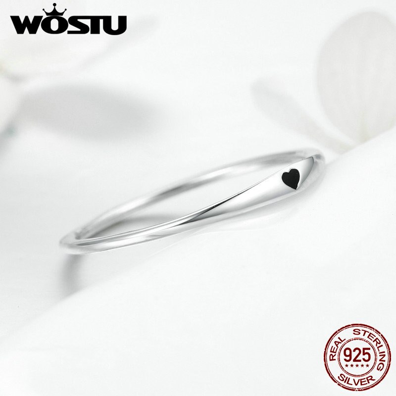 WOSTU Authentic 100% 925 Sterling Silver Simple Love Ring For Women Anniversary Engagement Classic Birthday Jewelry CQR468