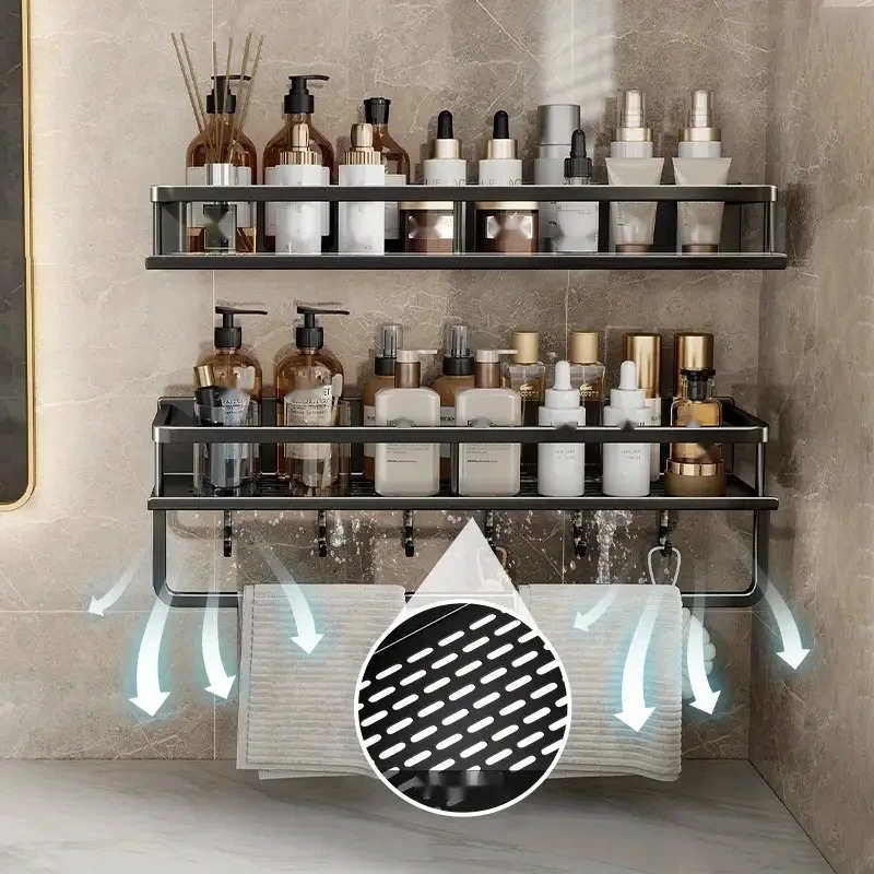 Estante para baño, organizador de almacenamiento de maquillaje, estante para champú de aleación de aluminio, estante ducha, accesorios de baño, estante de pared sin taladro repisa pared baño estanterías de baño