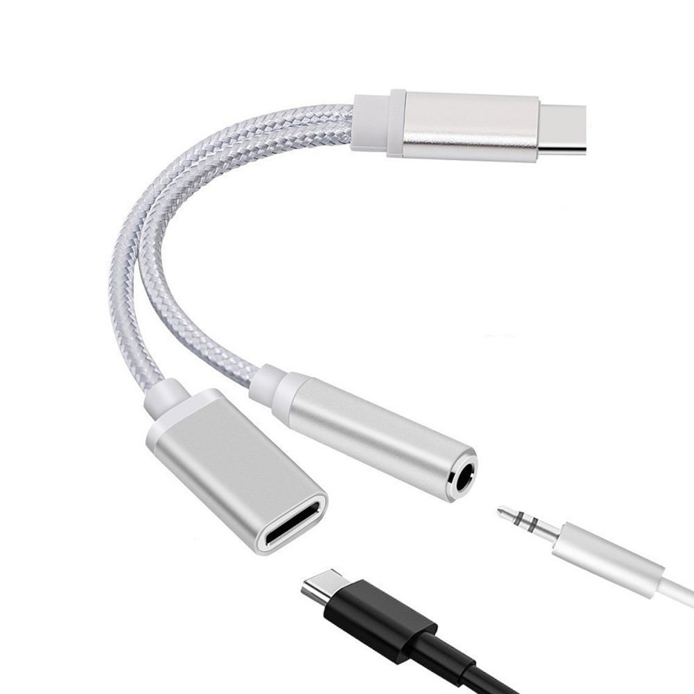 Type-C Earphone Audio Cable Adapter Converters Phone Headset Type-C Conversion Cable 3.5mm Headphone Plug Phone Adapters: silver