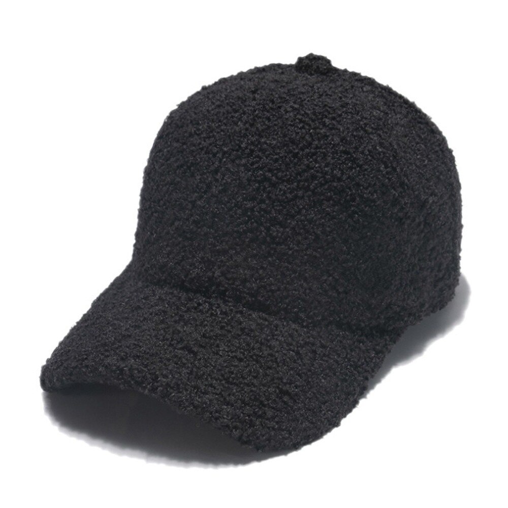 Autumn Winter Warm Lamb Hair Baseball Cap Lovely Plush Baseball Cap for Women: Black