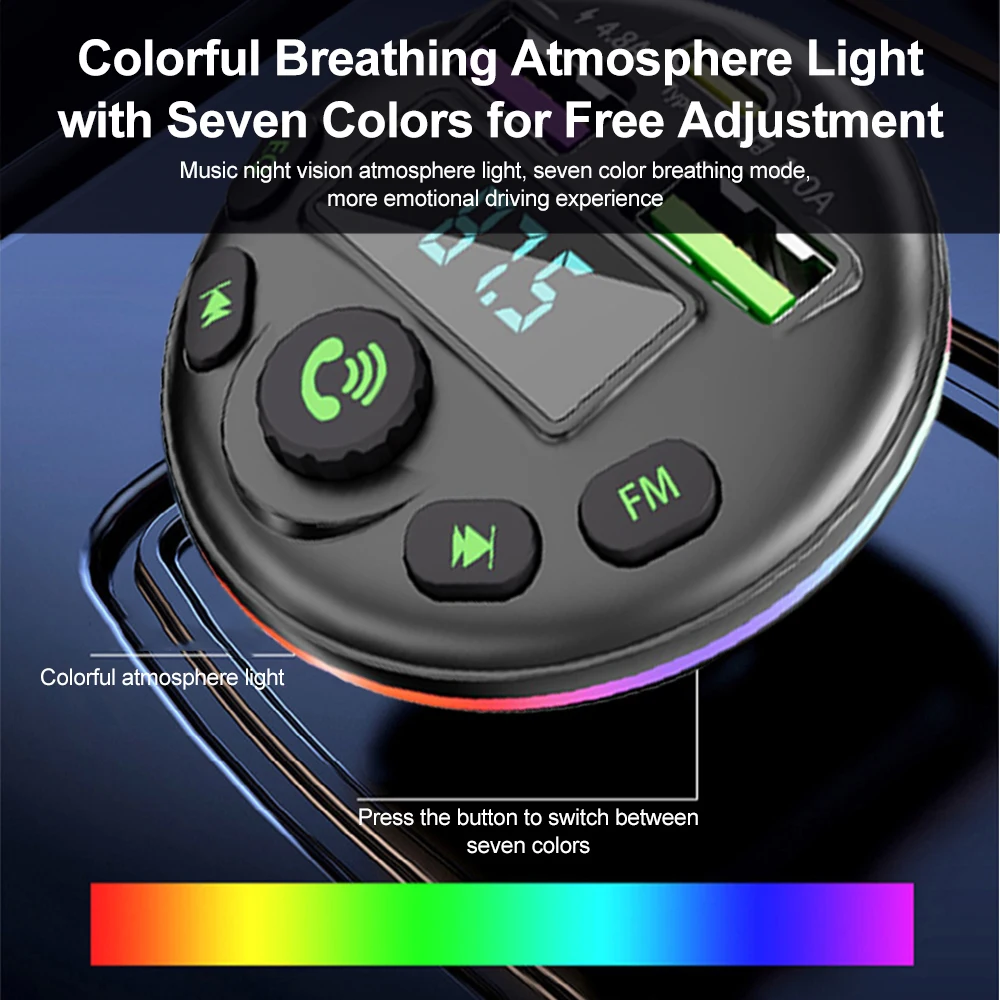 Auto Bluetooth 5.0 Fm-zender MP3 Modulator Speler Handsfree Audio-ontvanger Met 3 in 1 Oplaadkabel voor IPhone Huawei Xiaomi