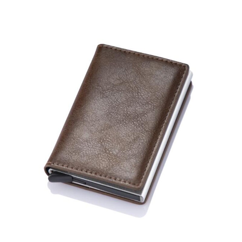 YAMBUTO Business Card Holder Small Wallet Mini Men's Bag Credit Case ID PU Leather Bank Cardholder Women Rfid Wallet Black: 9810-Coffee