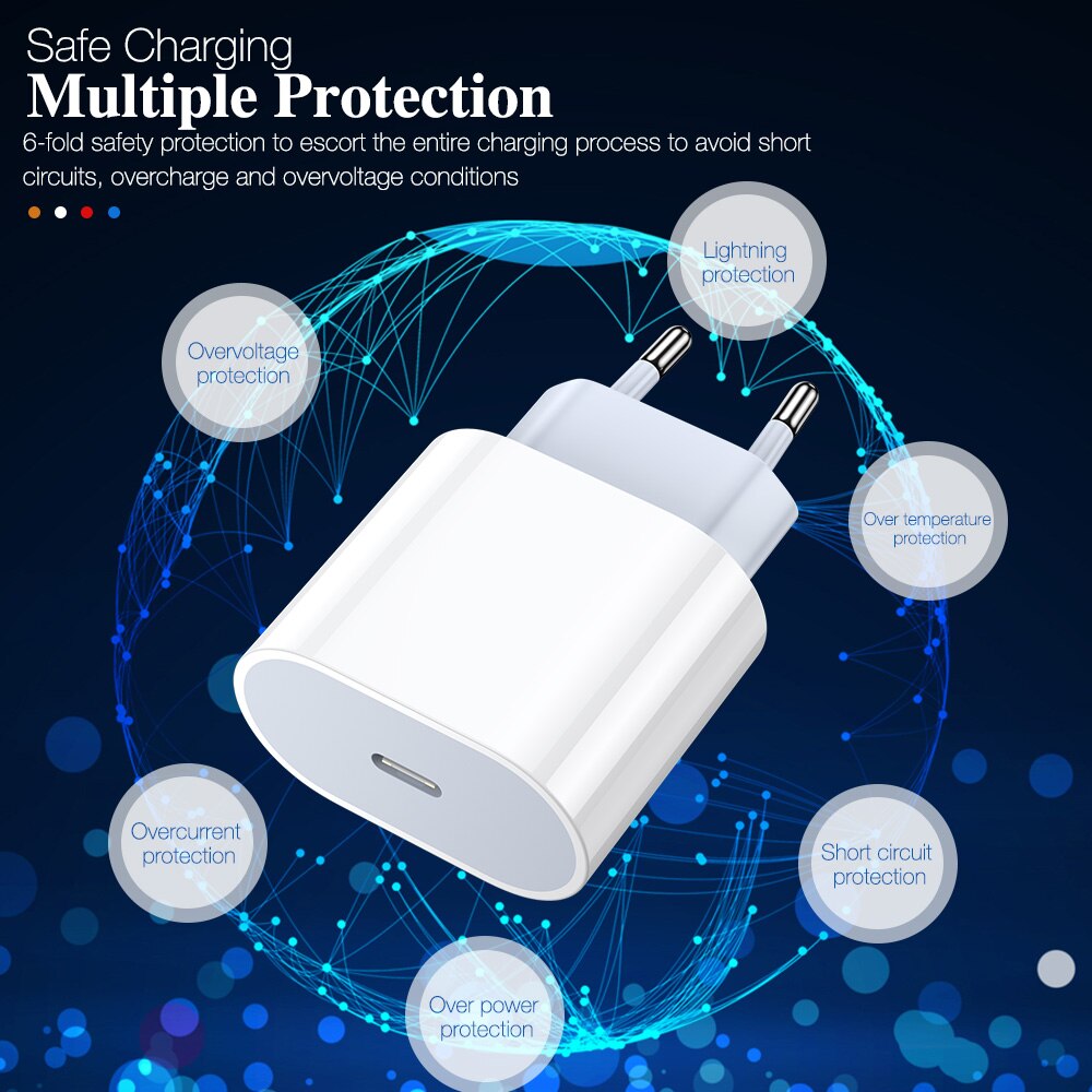 PD 20W USB-C Power Adapter Charger US EU UK Plug Quick Charge 4.0 3.0 Fast Charger For iPhone 12 Mini 11 Pro Max Xs X XR Xiaomi