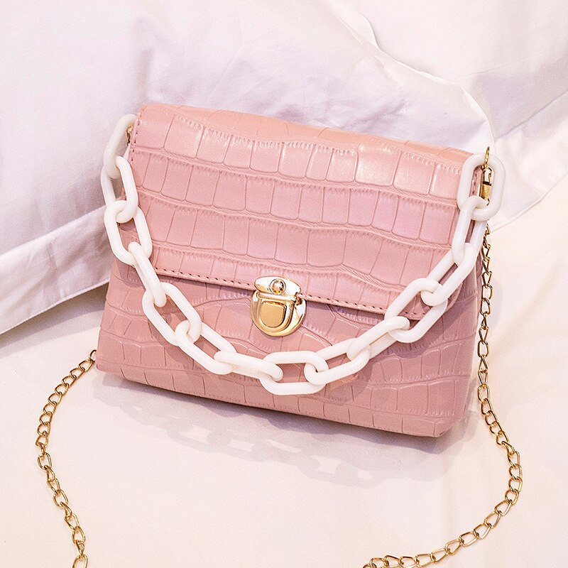 Lässige kleine schultertaschen mit alligatormuster für damen, große ketten, Bote-Tasche, handtasche, crossbody-handtasche, süßes täschchen: Rosa
