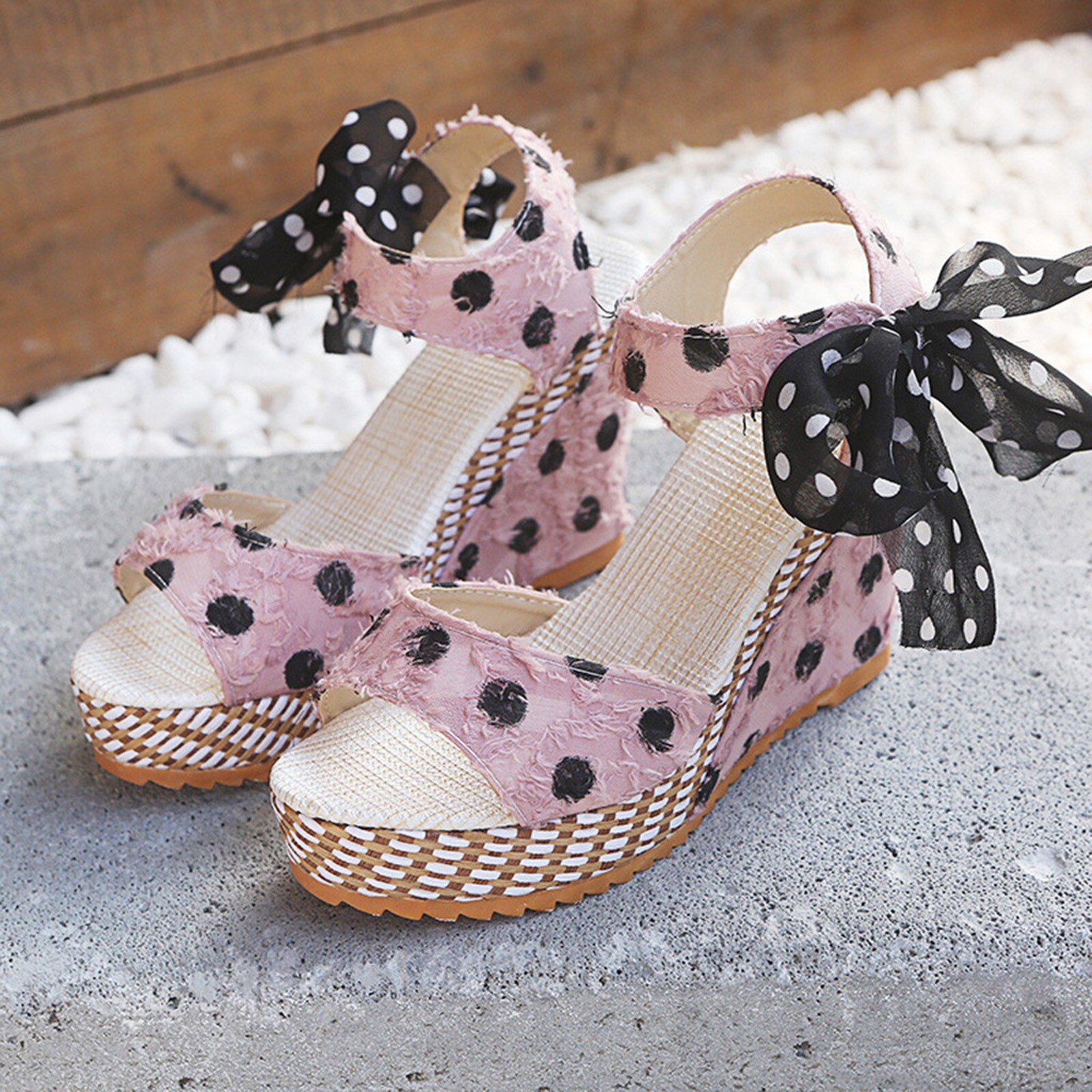 Sagace Vrouwen Dames Platform Wiggen Hak Sandalen Mode Dot Lace-Up Schoenen Schoeisel Bohemen Zomer Sandalen Partij schoenen