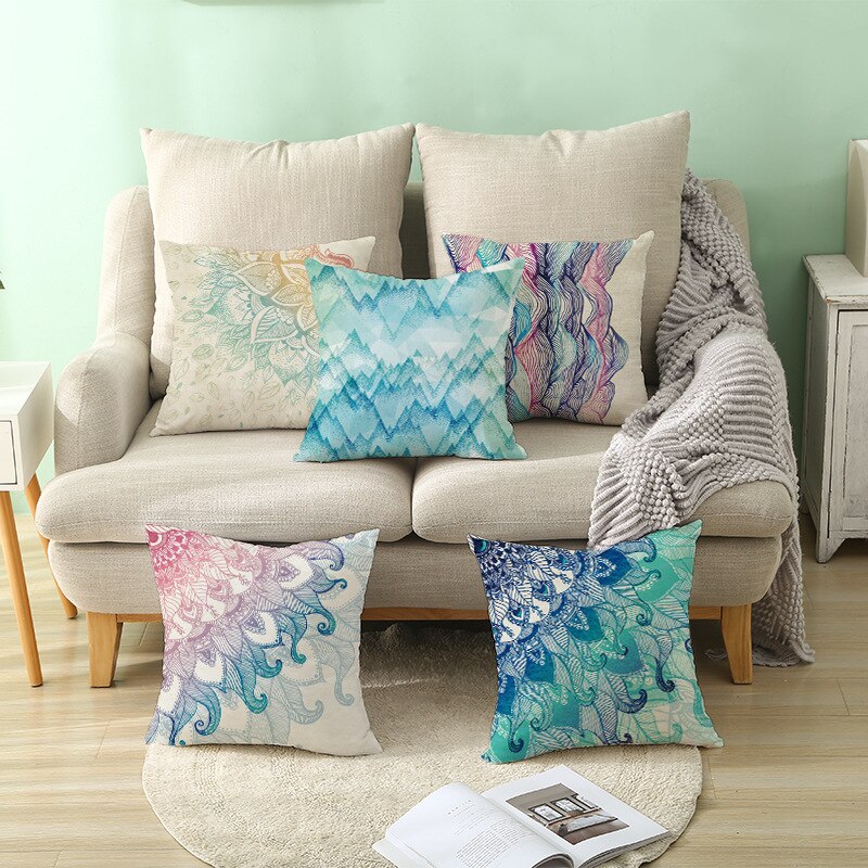 Housse de coussin carrée en velours avec imprimé Mandala, décoration de la maison, style nordique rétro, peau de pêche, taie d'oreiller