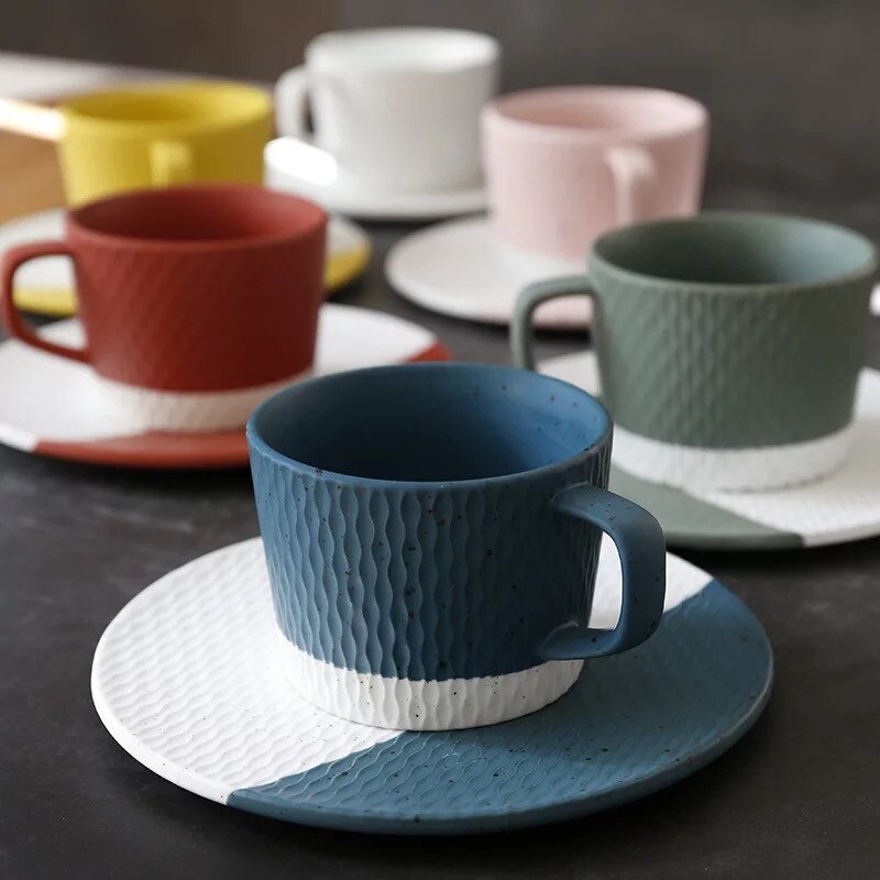 Taza de café mate japonesa de cerámica gruesa, juego de taza de leche de cerámica con platillo, creativa taza de té de la tarde, vajilla de postre
