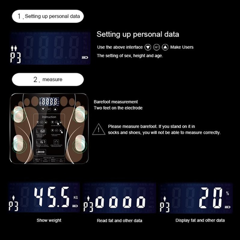15 Datas Body Fat Scale BMI Scale Smart Electronic ​Scales LED Digital Bathroom Weight Scale Balance Body Composition Analyzer