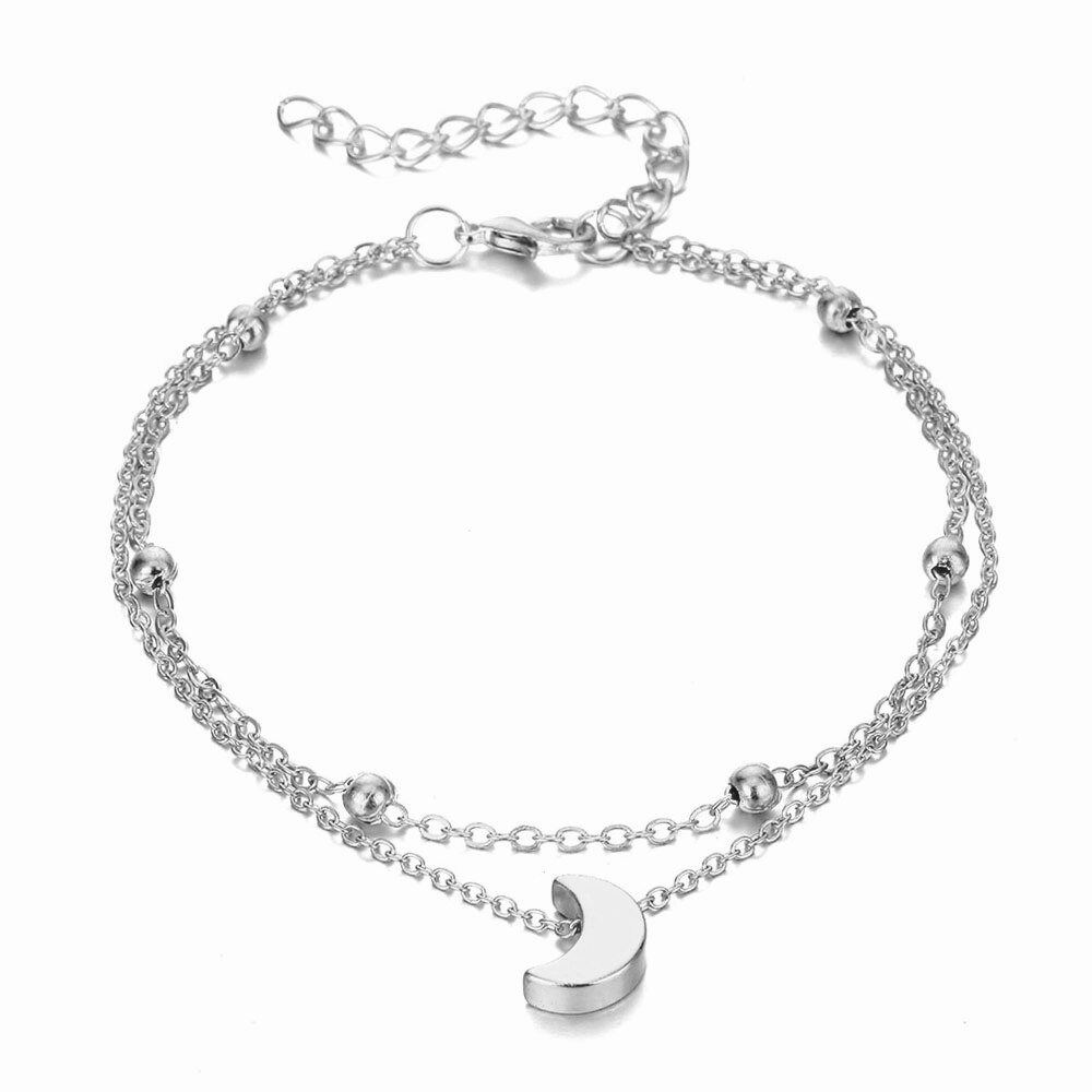 Eenvoudige Maan Enkelbandje Vrouwelijke Enkelbanden Blote Voeten Sandalen Voet Sieraden Mode Enkelbanden Op Voet Enkelbandjes Voor Vrouwen Been Ketting: Silver Color