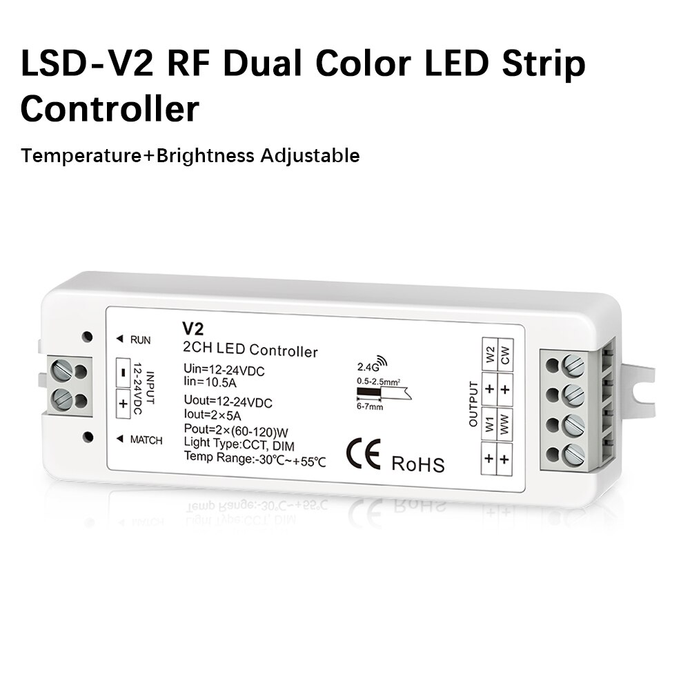Ww cw led controller  rf 2.4g /  wifi afstandsbediening kleurtemperatuur instelbaar & helderheidsdimmer  dc12-24v voor ledstrip