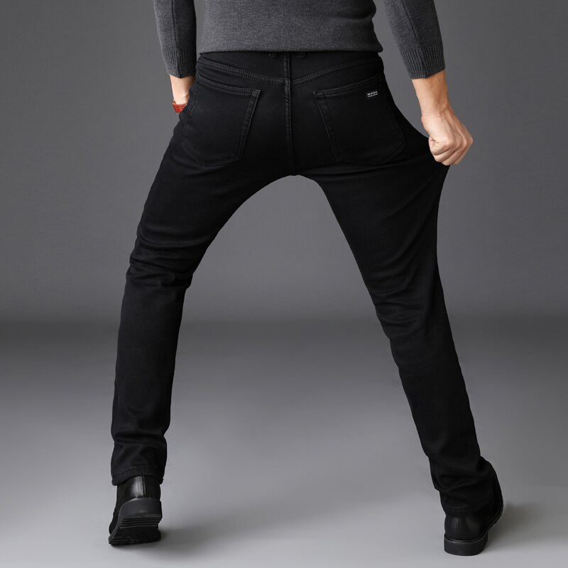 BAIDAFEILI Oversized 42 40 38 Slim Straight Black Jeans Men Spring Youth Pop Men Mid Waist Elasticity Black Pants