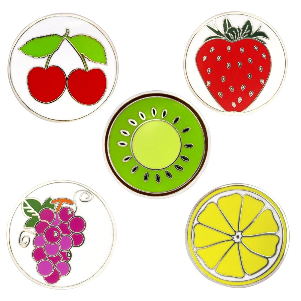 Pinmei golfbalmarkeringen emitteren hard geëmailleerd fruit golfmarkers niet-magneetmarkers eenvoudig te bevestigen aan golfdoppen, clips, verpakking van  of 5