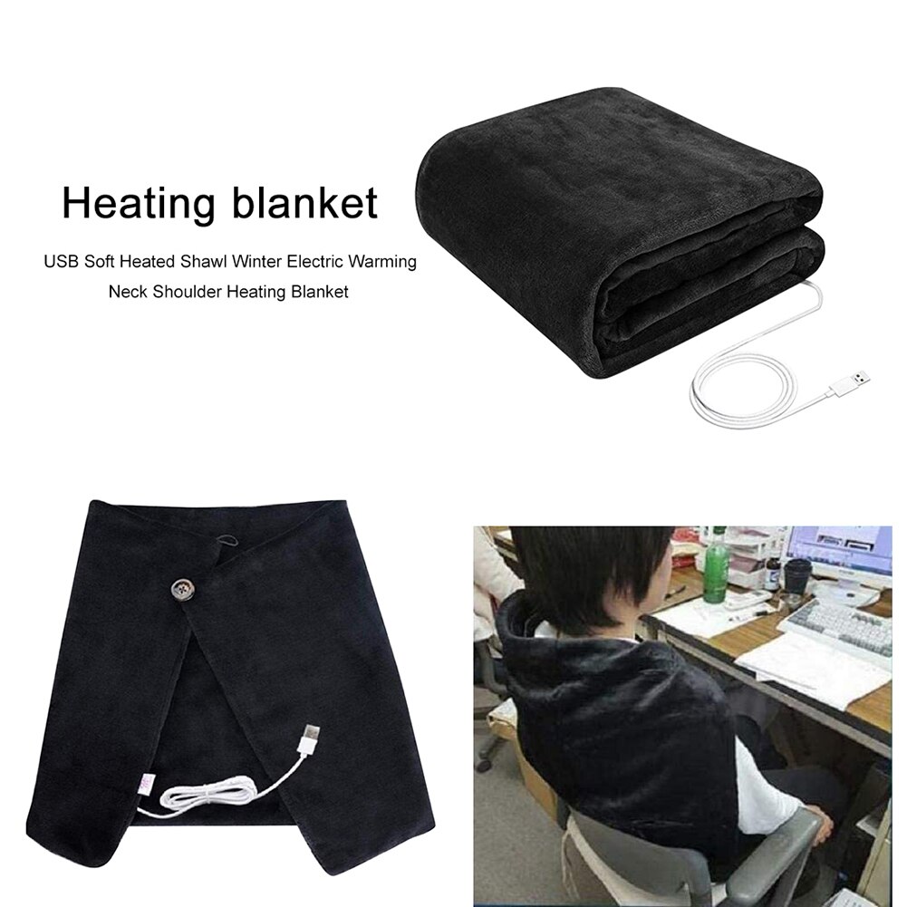 5V USB Winter Electric Blankets Heated Shawl Wrap Detachable Heated Pad Throw Blanket for Home Office Sofa 45x80cm
