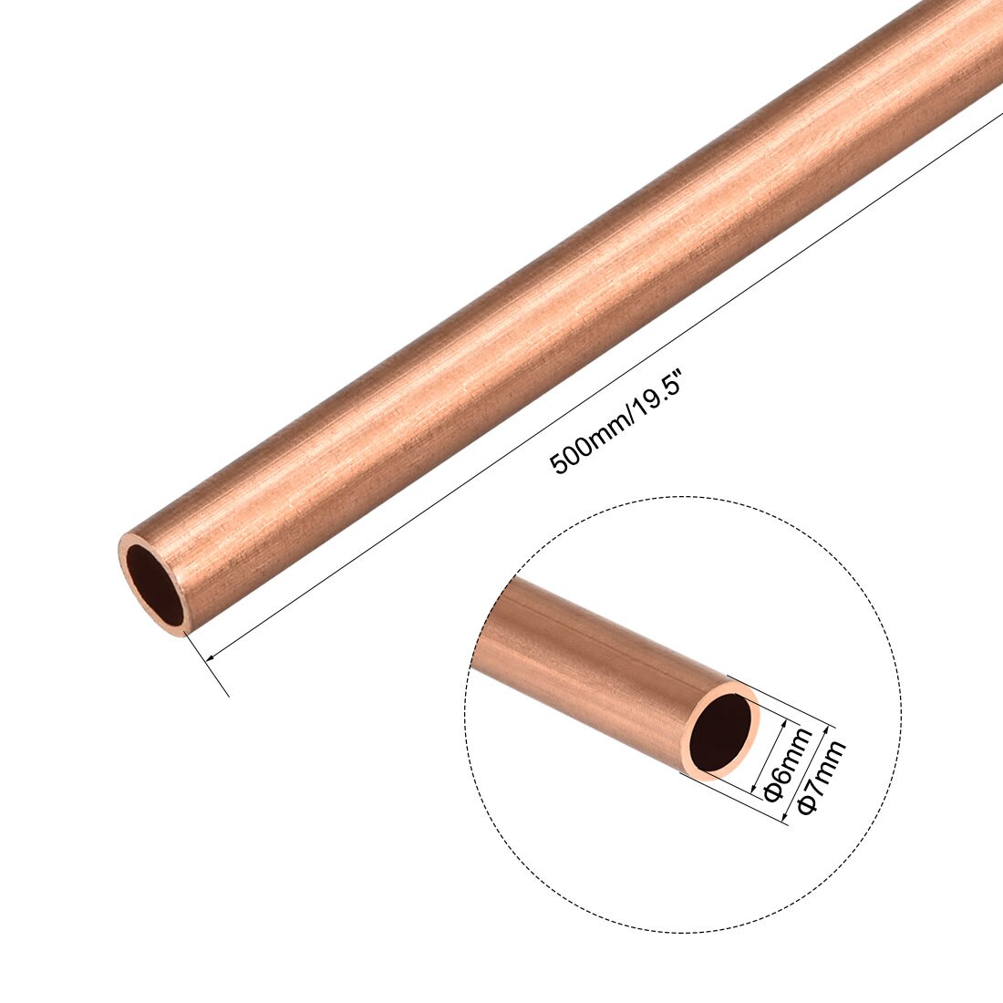 uxcell 2Pcs Copper Round Tube Pipe 7mm Outside Diameter X 6mm Inside Diameter 500mm Long Seamless Round Tube Durable