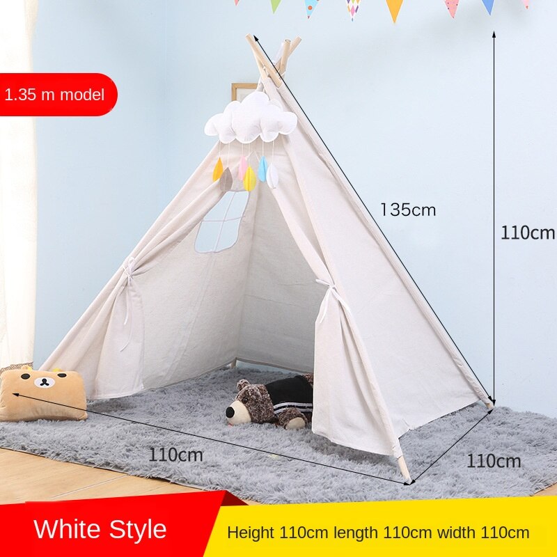 Tipi tent for kids Play-Tent Teepee House Wigwam Room Children's Tent Game-House Triangle Teepee Canvas Sleeping Dome 135cm: creamy-white  tent