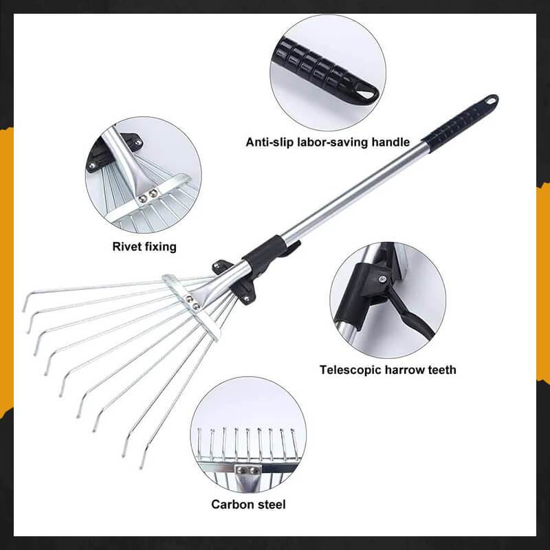 Stainless Steel Adjustable Telescopic Garden Leaf Rake 9 Toothed dead leaf Rake Wire Garden Rake Gardening Tools Agriculture