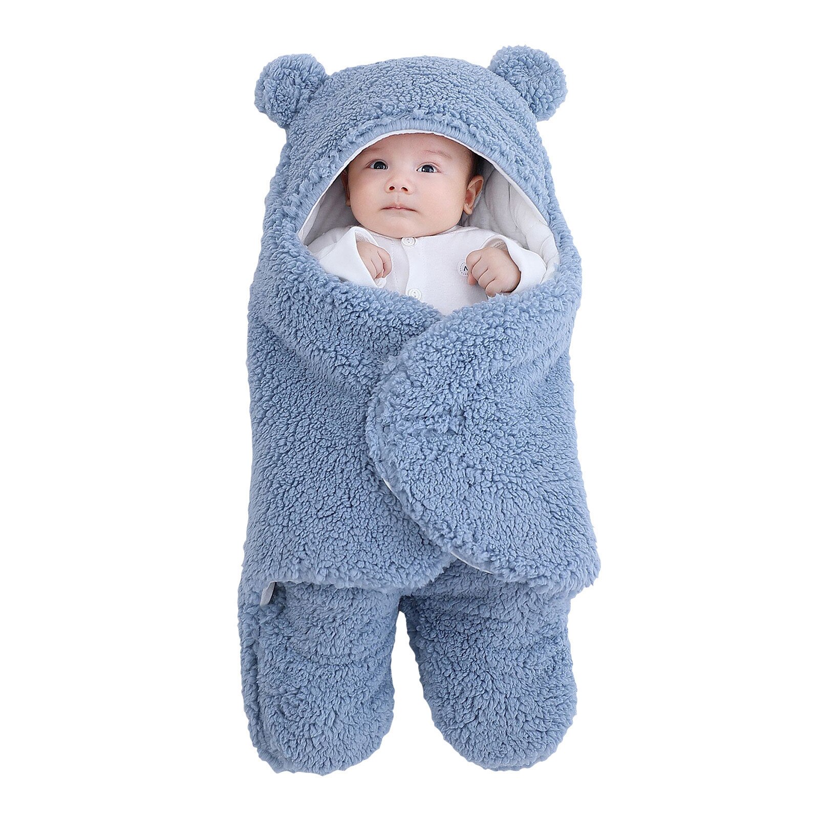 Pasgeboren Slaapzakken Baby Jongens Meisjes Dikke Fleece Warm Slapen Deken Hoodie Wrap Inbakeren Katoen Warm Baby Spiworek Doen Wozka: Blue  / 0-3 Months