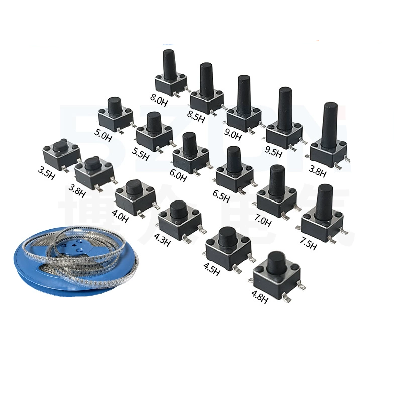 20 piezas, 4,5x4 5 interruptor de botón SMD 4,5x4,5x3 interruptor táctil de 8 luces, 4,5x4,5x3,5/3,8/4/4. Interruptor de alimentación de 4 pines, 5 MM, 5 MM, 6 MM, 7 MM, 8 MM, 9 MM, 10MM