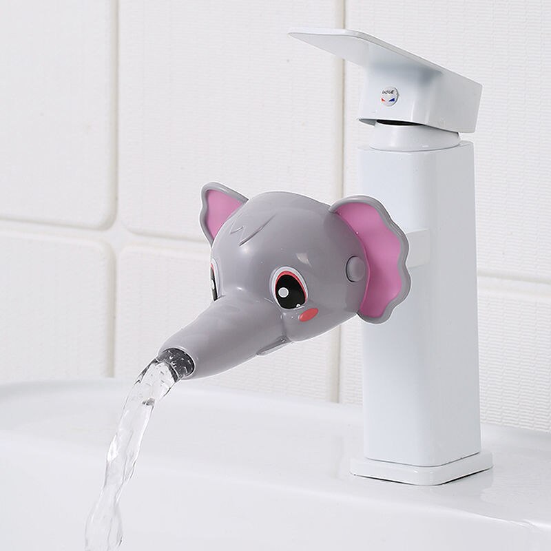 Animal Cute Duck Elephant Faucet Extender Water Children Saving Cartoon Tool Help Baby Washing Hands Bathroom Bath Toy Kids: gray Elephant
