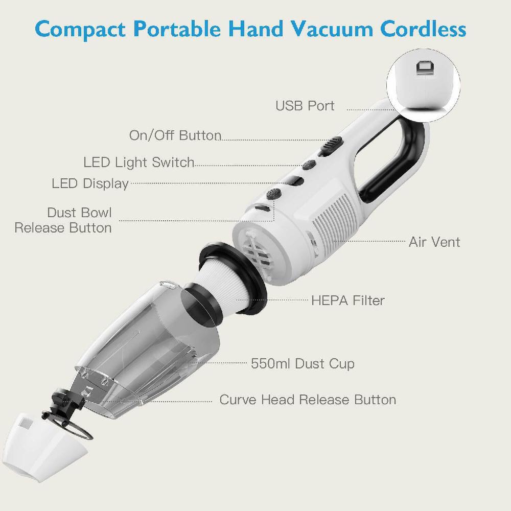 Handheld Vacuum Cleaner Hand Cordless 120W Powerful Suction Rechargeable